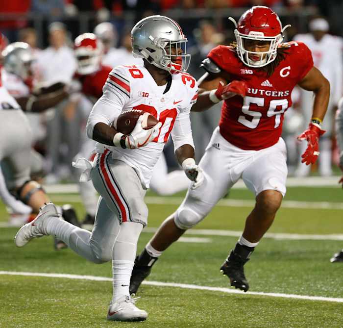 DeMario McCall ran for over 100 yards against Rutgers in 2017.